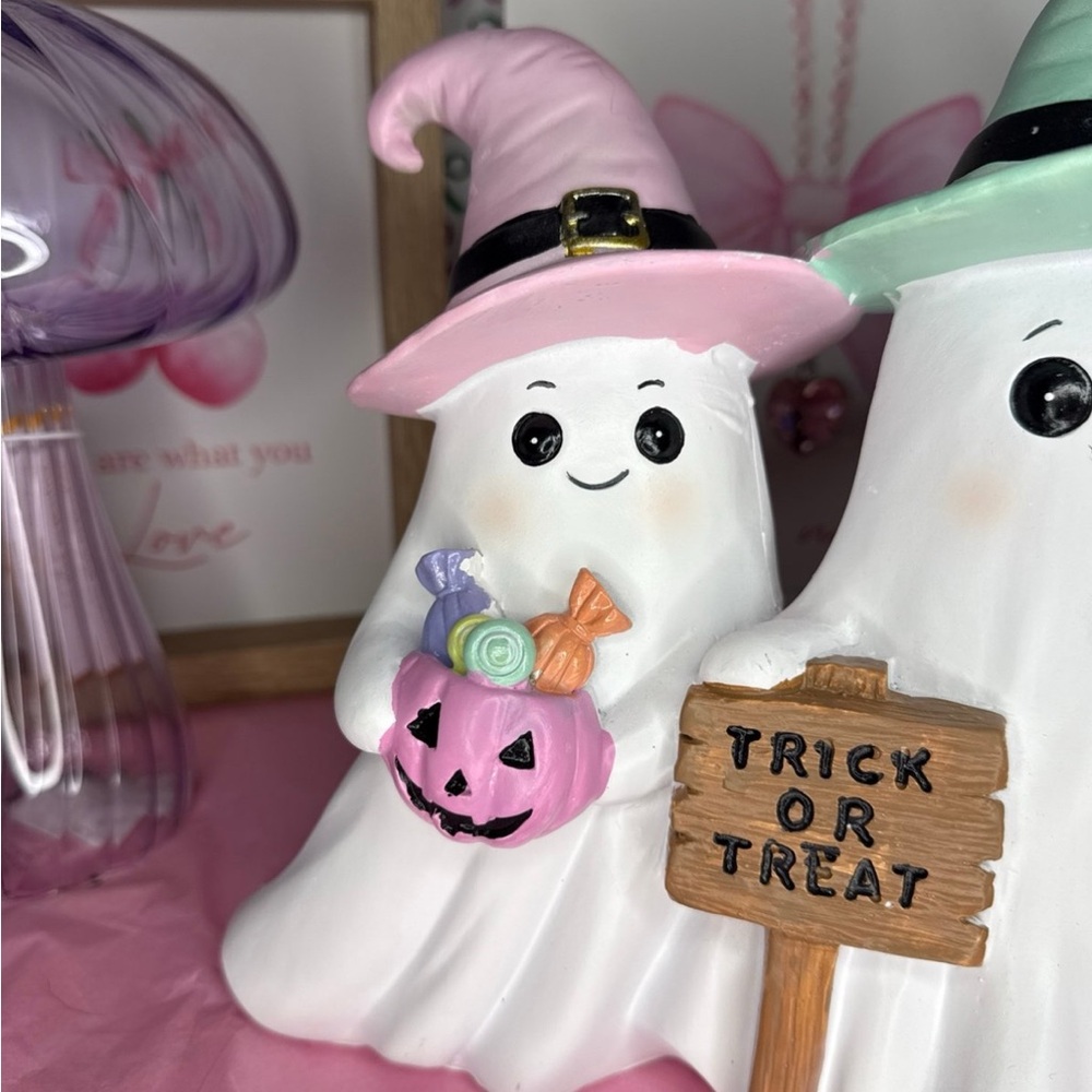 Summerween Pastel Ghost Trick or Treat Trio Decor - Picture 2 of 5